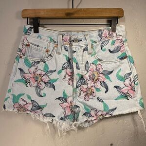 Levi's Premium 501 High Rise Hella Bloom Embroidered Floral Denim Shorts